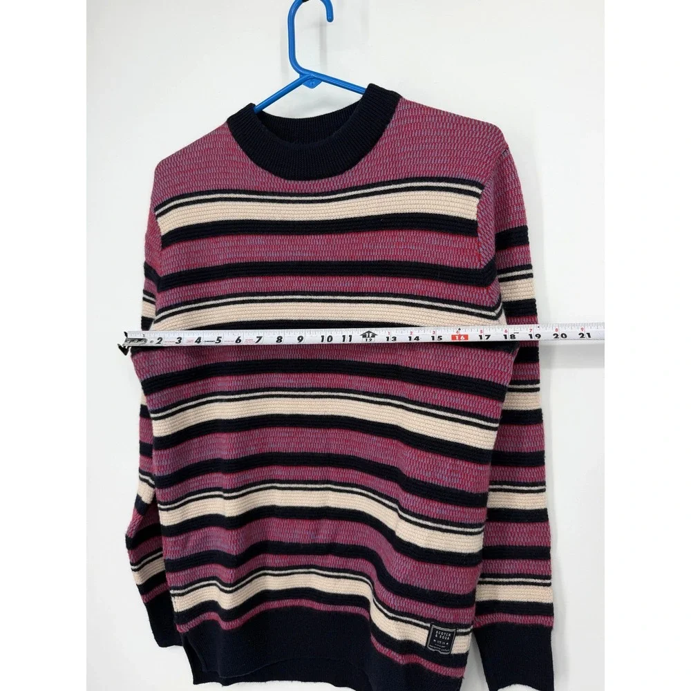 Scotch & Soda Mens Striped Crewneck Sweater Burgundy Navy Cream Wool Blend M